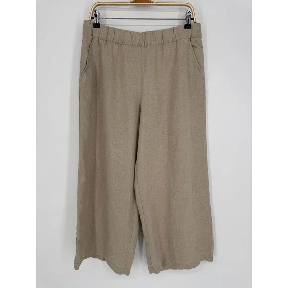 Garnet Hill Cropped Wide-Leg Linen Pants Small Sand Beige NWT Coastal Minimalist - Picture 2 of 10